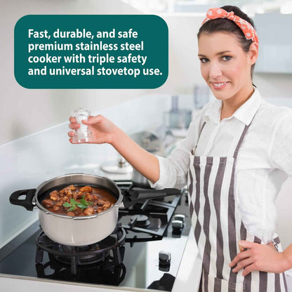 4/6 Litre Dual Handle Stainless Steel Pressure Cooker Kitchen Catering Cookware