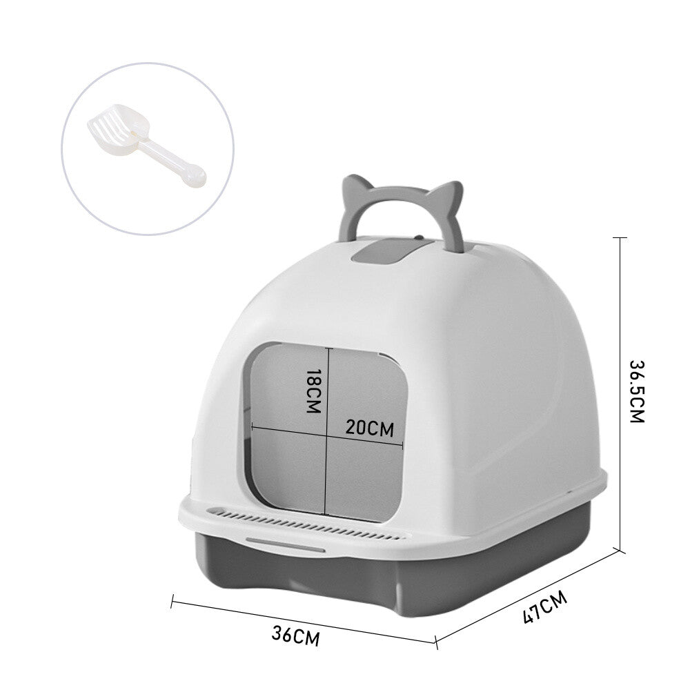 Large Hooded Cat Litter Tray Litter Box Self Cleaning Cat Pan Potty Tray w/ Lid