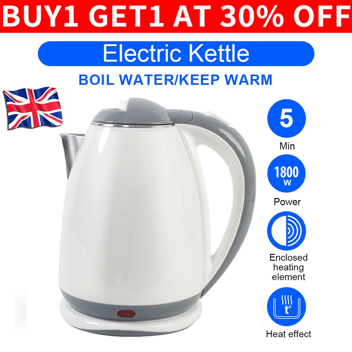 1.8L Stainless Steel Electric Kettle: Rapid Boil, Travel, Camping, Caravan - Ceenaz Store