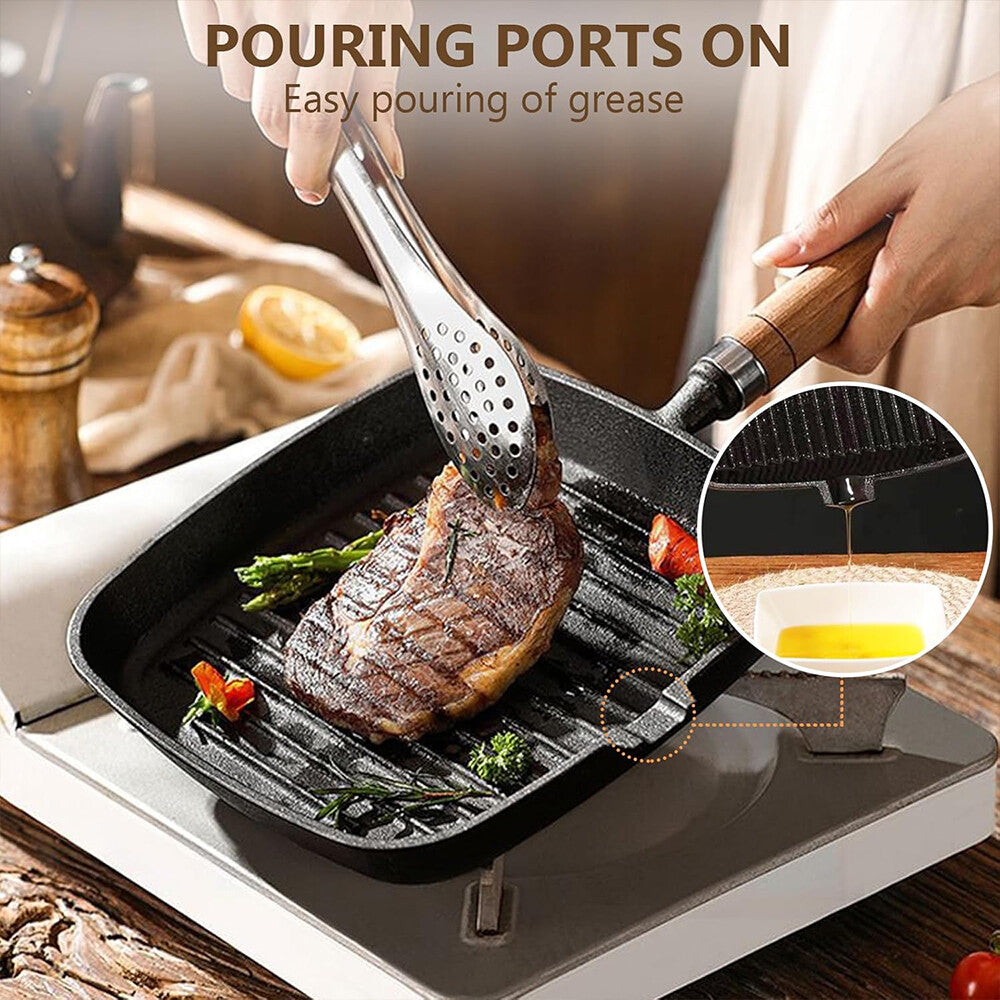 Grill Pan Non Stick Griddle Frying Poring Lips Induction Skillet Cooking Steak