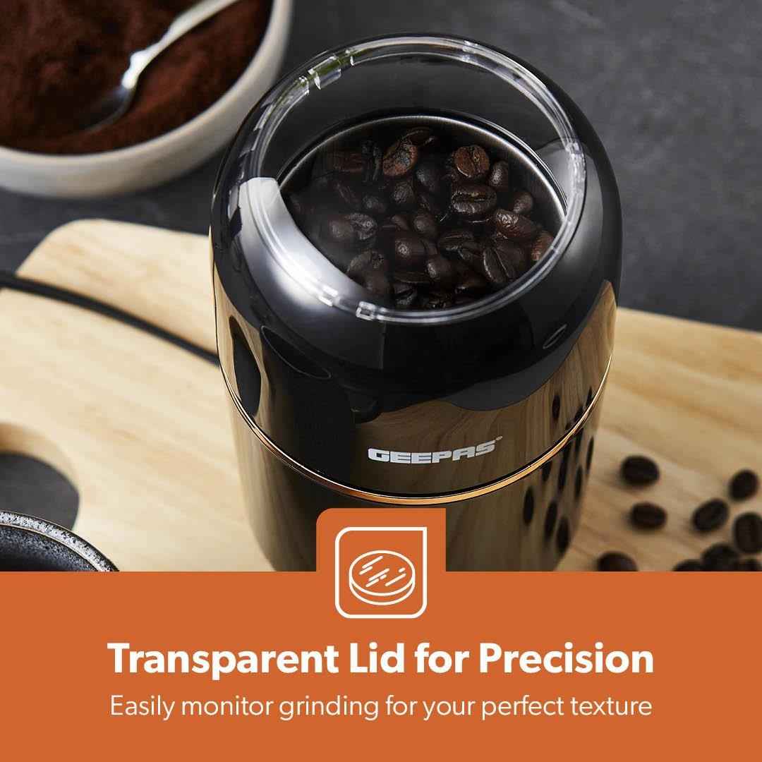 80g Coffee Grinder Stainless Steel Blades Dried Spice Nuts Herbs Mill 200W Black