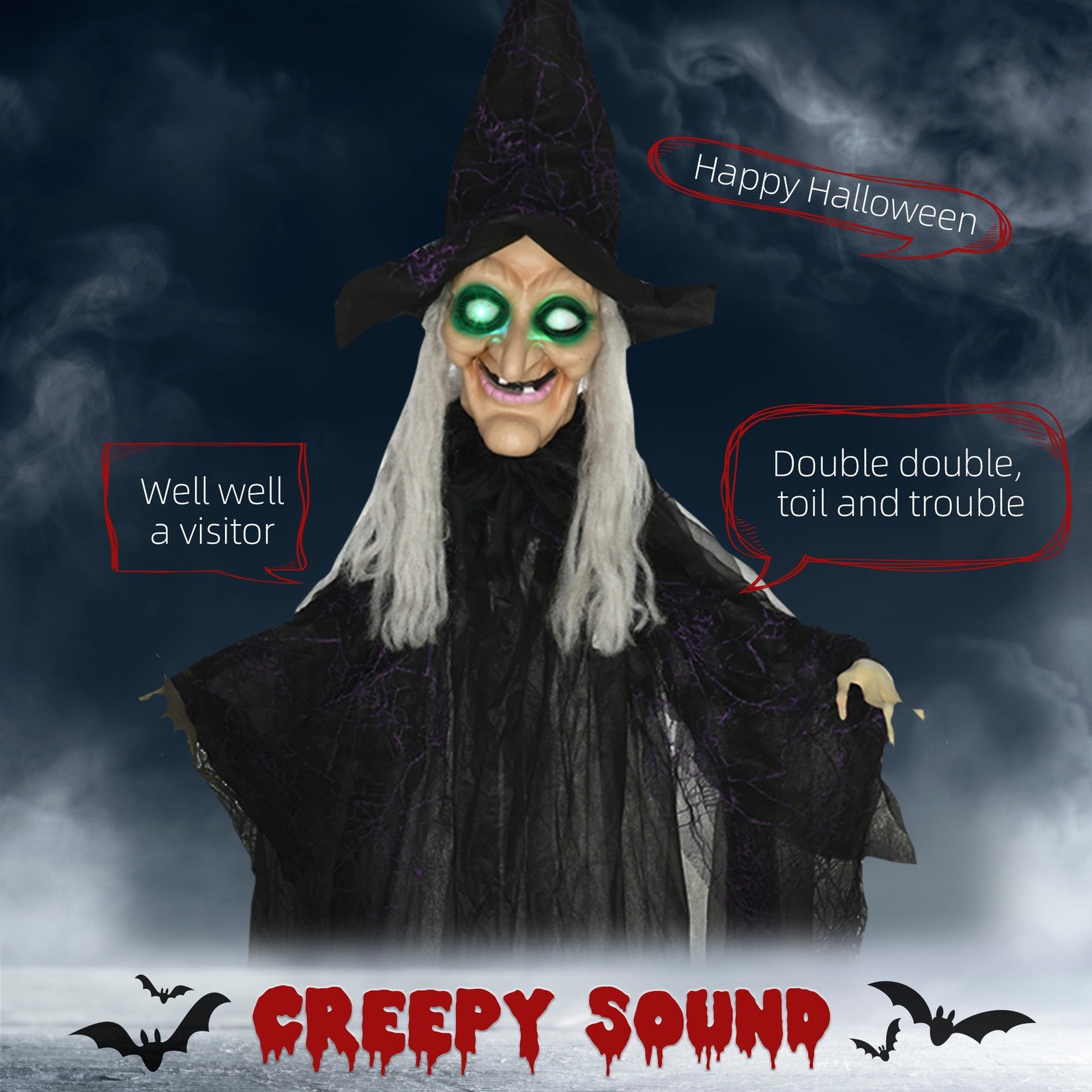 6ft Outdoor Halloween Decoration Witch with Sound and Motion Activated