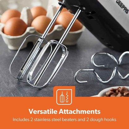 GEEPAS Electric Hand Mixer Food Mixer For Baking 5 Speed Storage Stand 400W