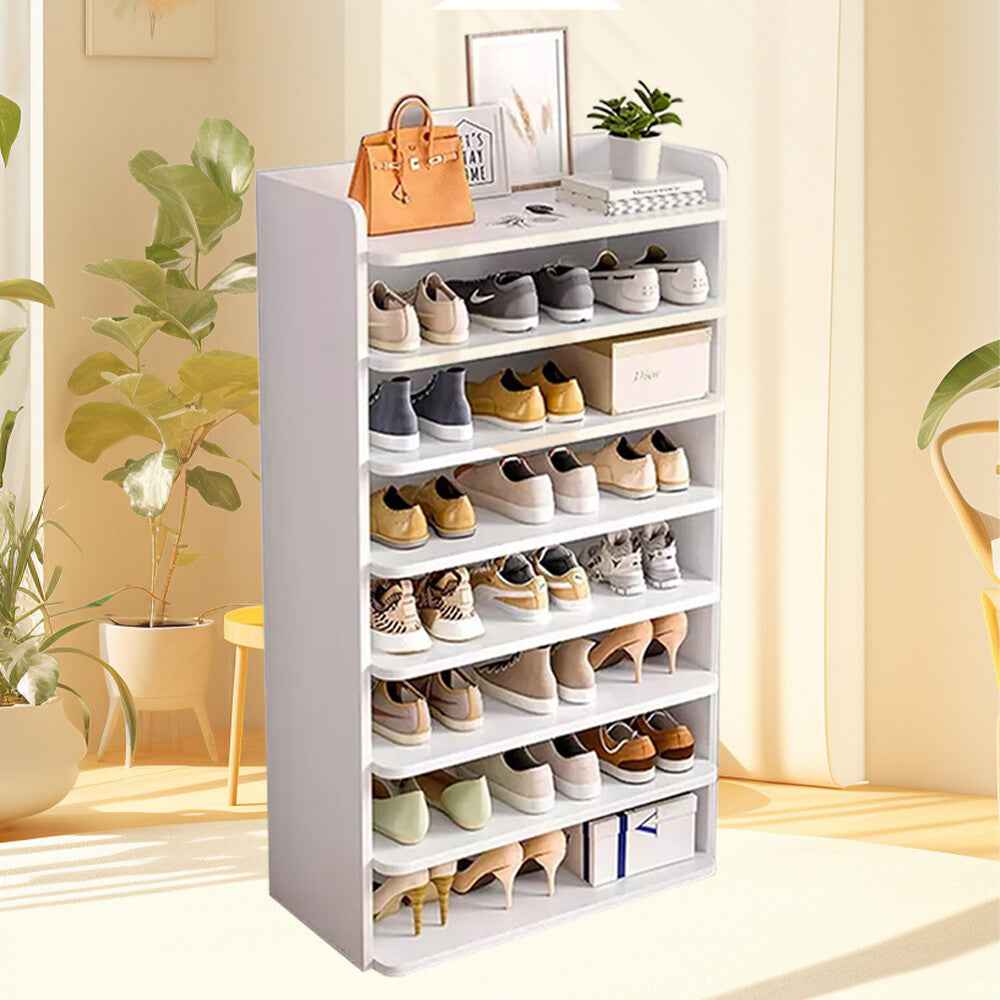 5-8 Tier White Wooden Hallway Shoe Rack Open Shelves Shoe Cabinet Storage Unit
