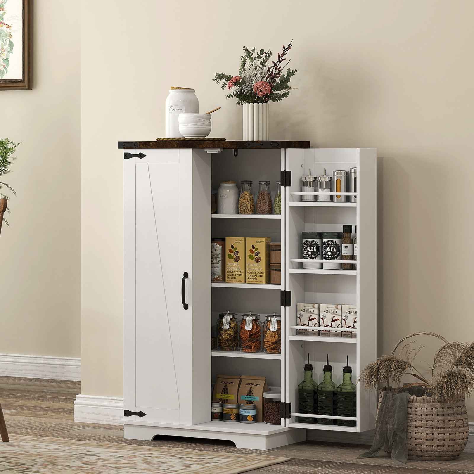 Kitchen Cupboard Pantry Cabinet with Adjustable Shelves White