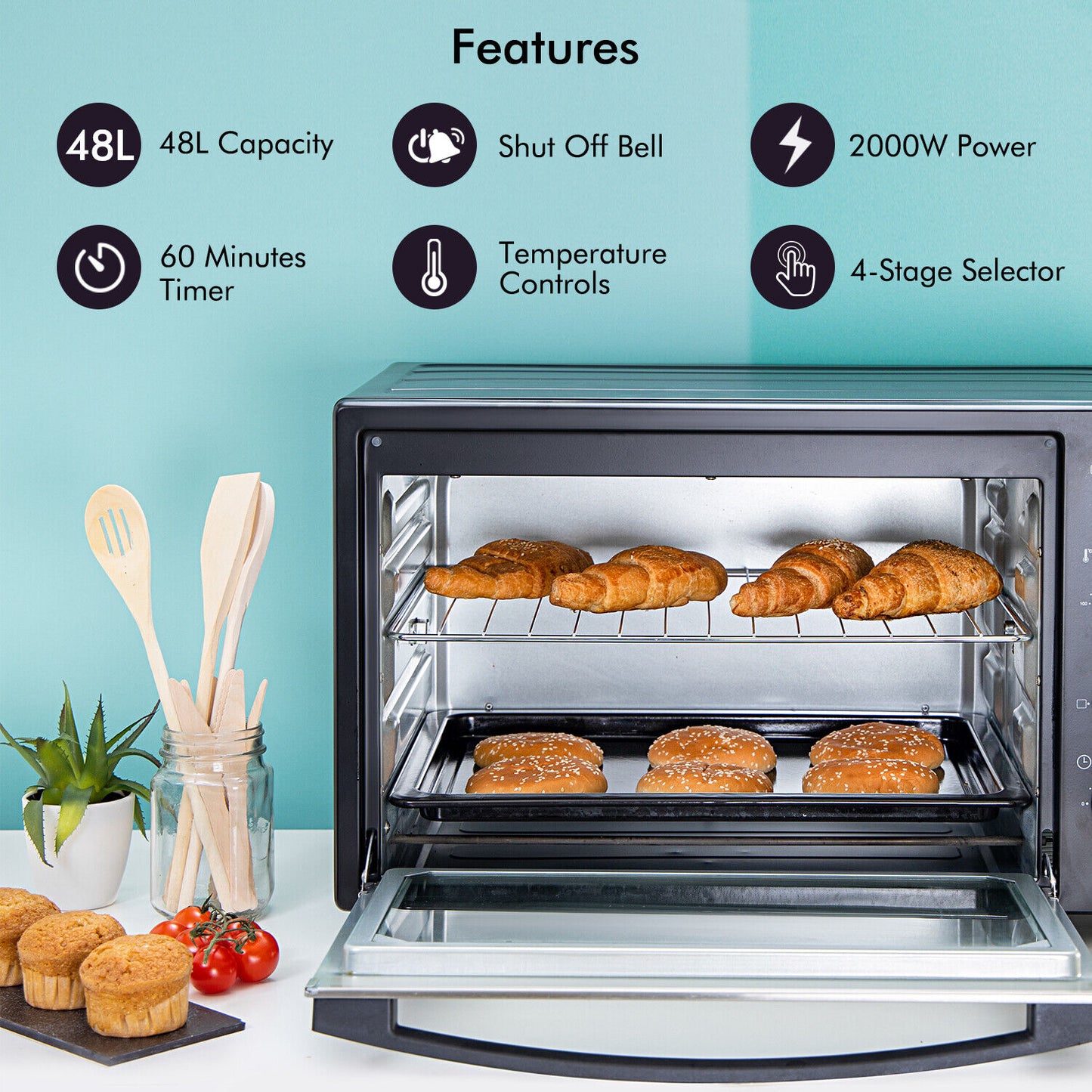 GEEPAS Mini Oven Toaster Grill Tabletop Compact Portable Baking Cooker Electric