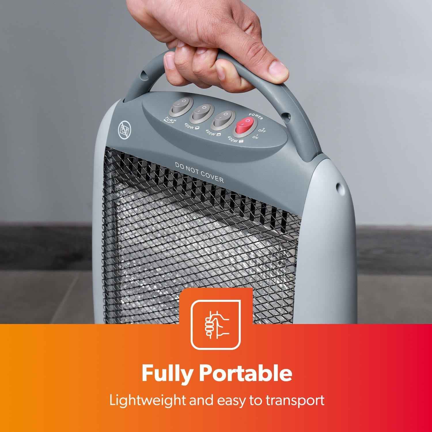 Halogen Heater Instant Heating Portable Quartz Heater 1200W Grey Pack of 2