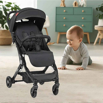 Portable Baby Stroller One-Hand Folding Pushchair W/Adjustable Backrest
