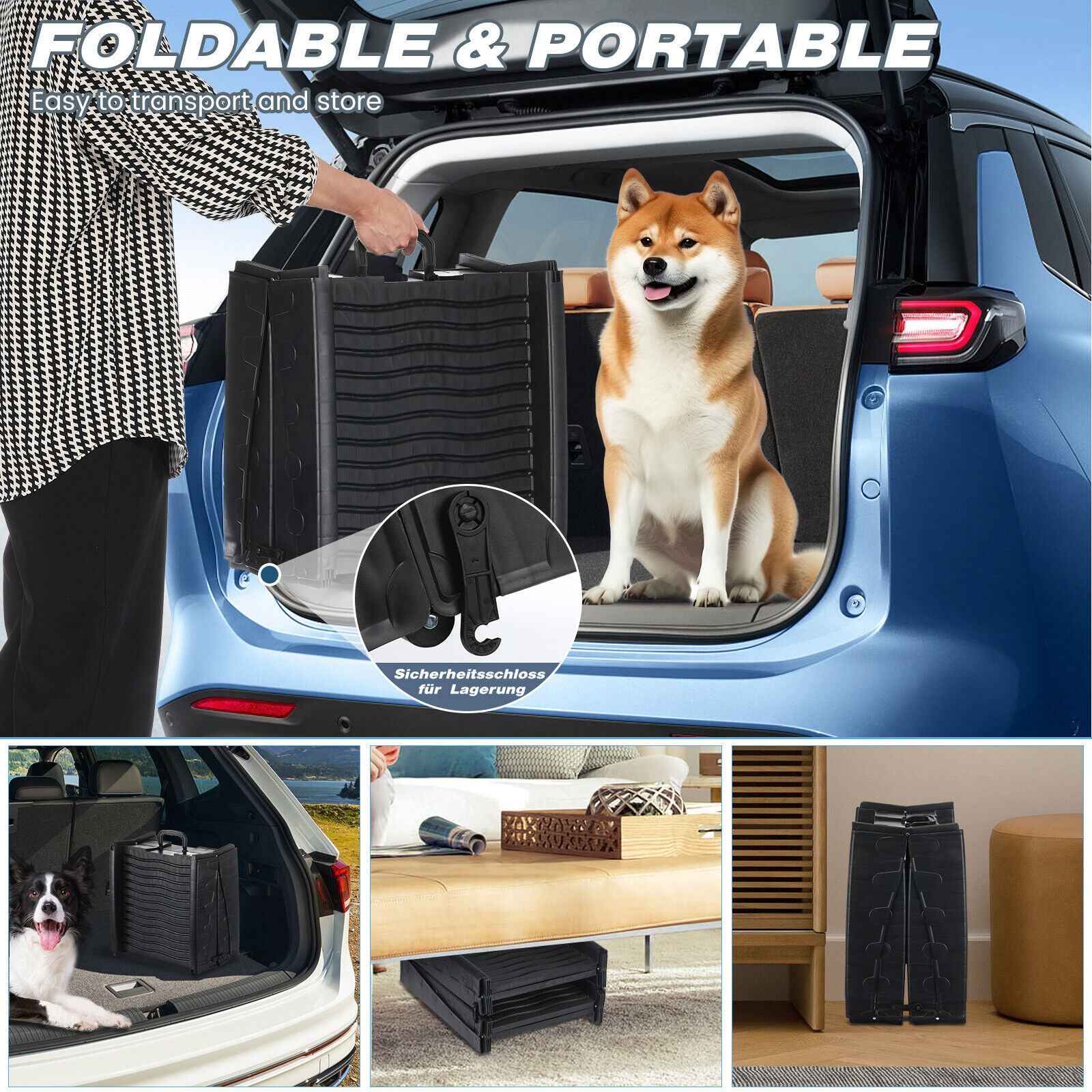 Foldable Dog Ramps, Portable Pet Ramp with Non-slip Foot Pads, Easy-Fold Lightwe