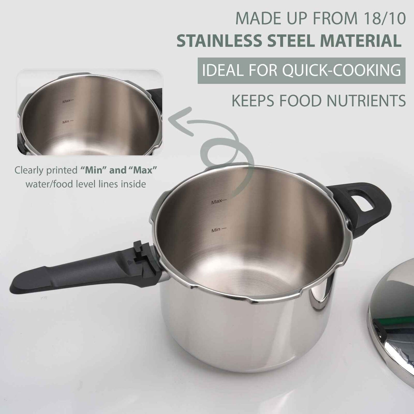 4/6 Litre Dual Handle Stainless Steel Pressure Cooker Kitchen Catering Cookware