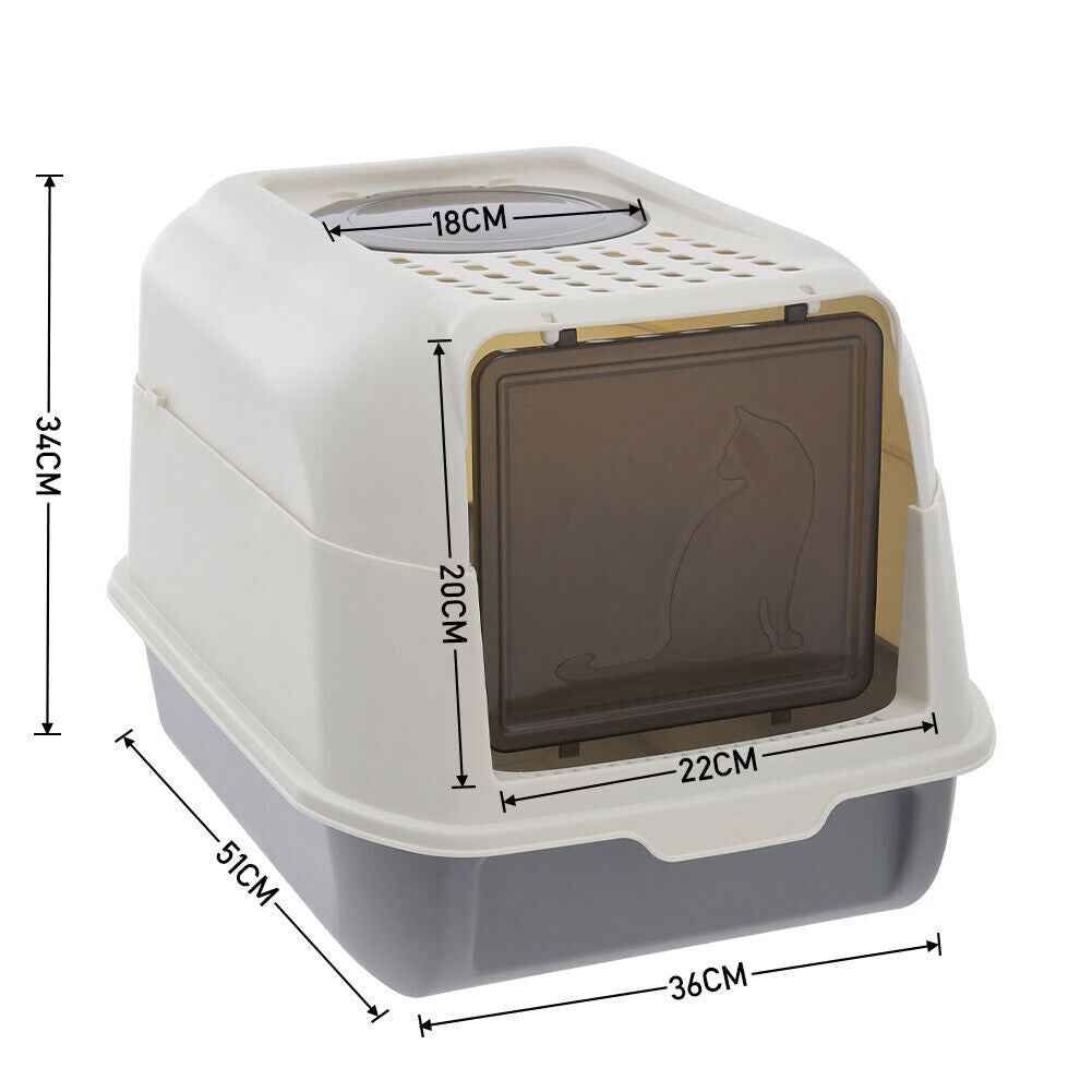 Large Hooded Cat Litter Tray Litter Box Self Cleaning Cat Pan Potty Tray w/ Lid