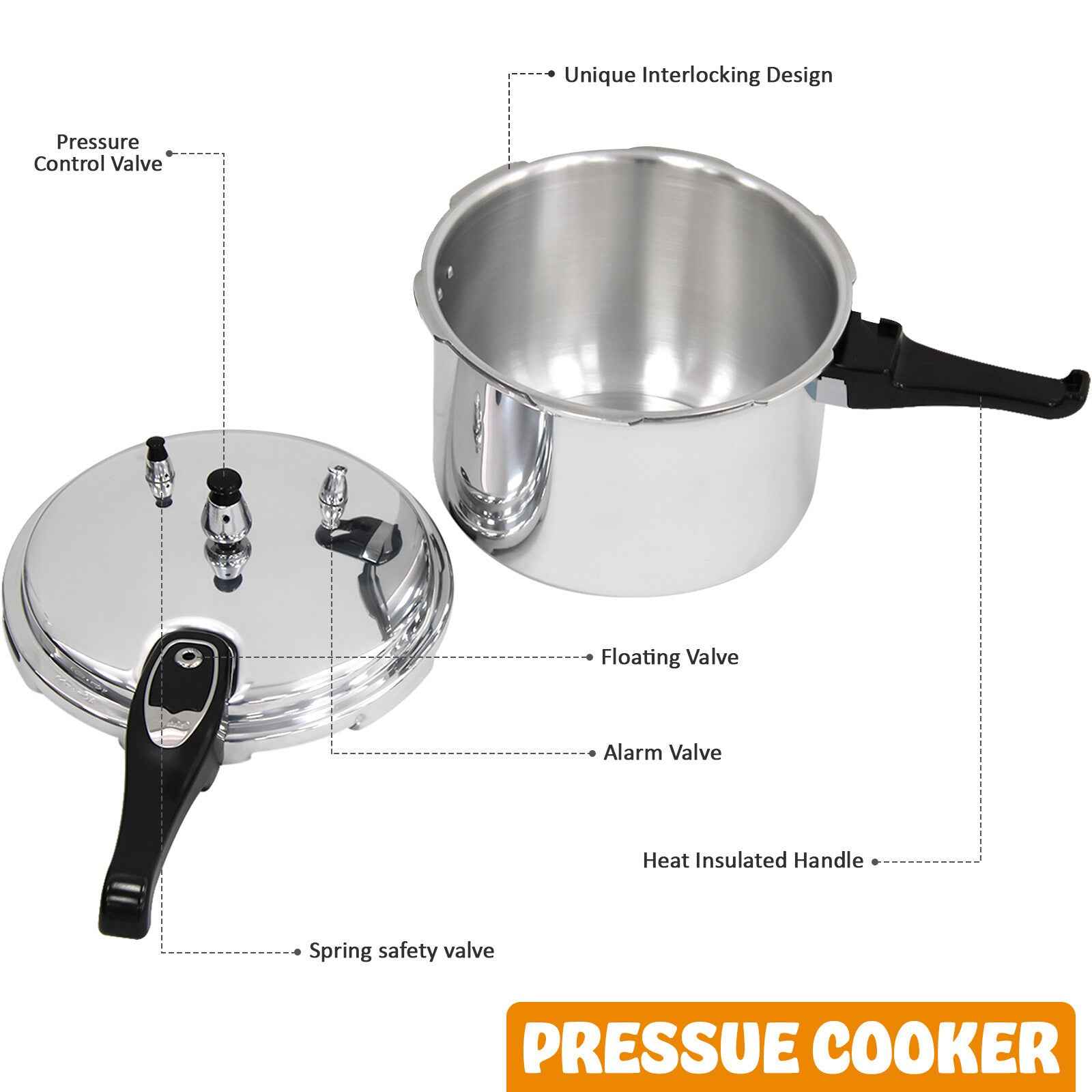 3.5/6/7.5 Litre Dual Handle aluminum Pressure Cooker Kitchen Catering Cookware
