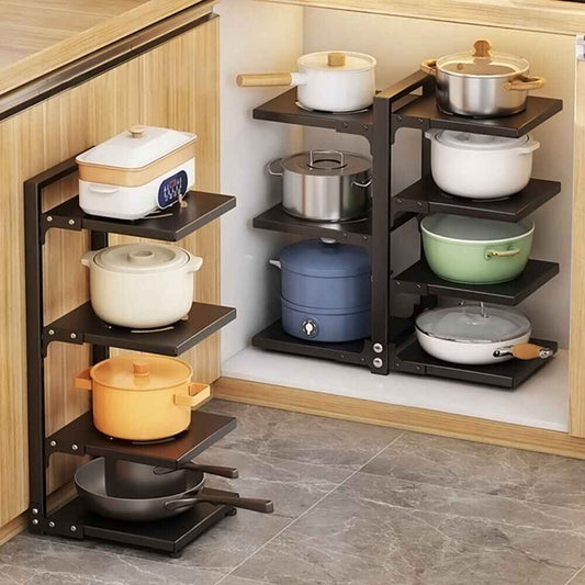 2-7Tier Black Pan Stand Saucepan Pot Rack Kitchen Storage Organiser Shelf Holder