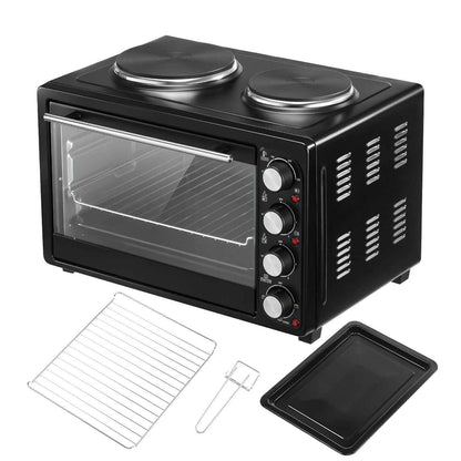 36L Mini Oven Hob Cooker Grill With Electric Hob Double Hotplate Tabletop Black