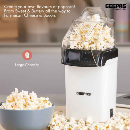 GEEPAS 1200W Popcorn Maker Machine Fat Free Hot Air Large Popper Electric