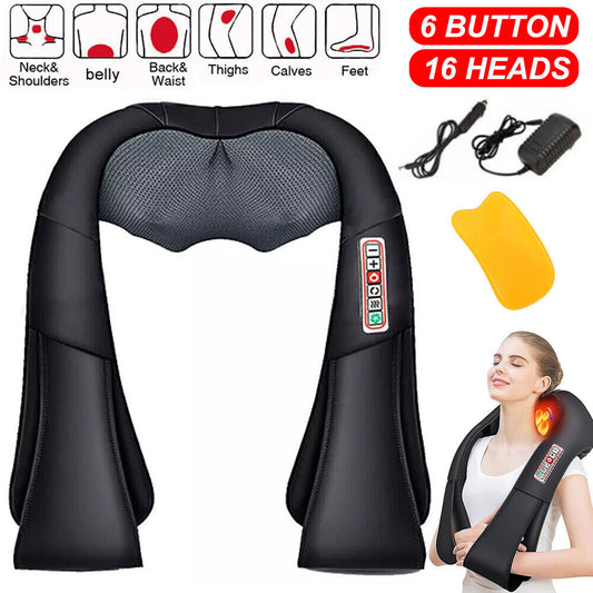 Electric Shiatsu Back Neck Shoulder Massager with Heat Kneading Body Car Home UK