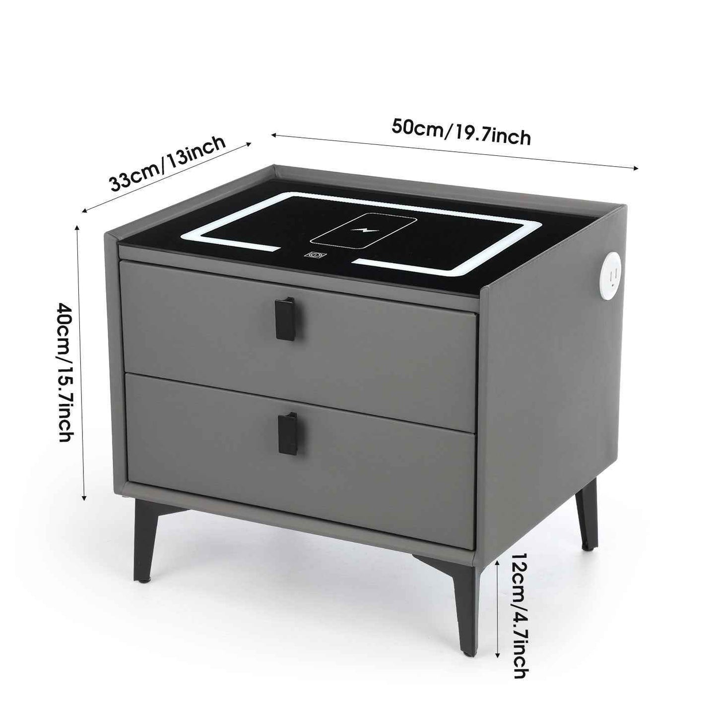 LED Bedside Table with 2 Drawers Cabinet Charging Station Nightstand Storage Gyd