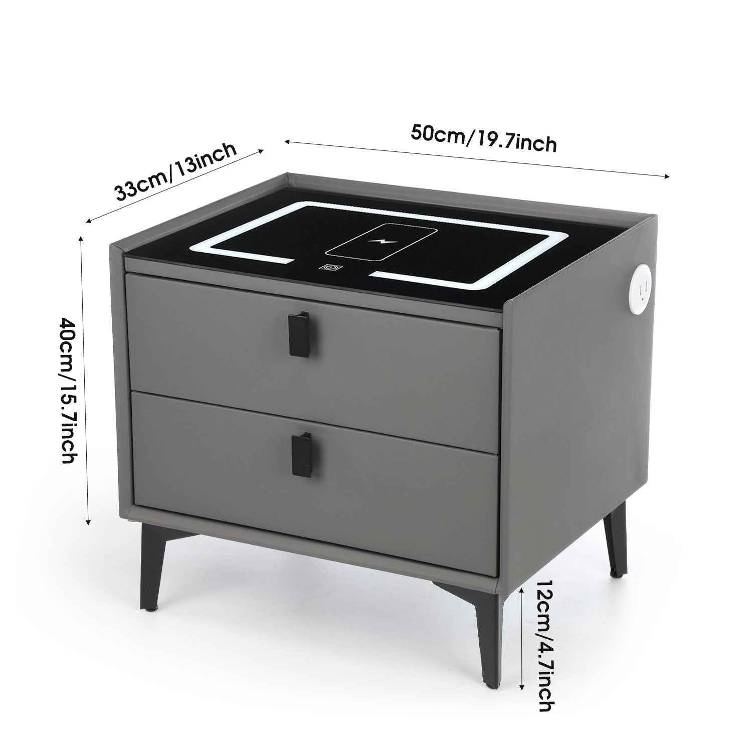 LED Bedside Table with 2 Drawers Cabinet Charging Station Nightstand Storage Gyd