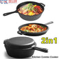 2in1 Combo Cooker Pre Seasoned Dutch Oven Pot Cast Iron Frying Pans Griddle 3Ltr