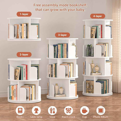 4-Layer 360° Rotating Bookshelf Bookcase Display Floor Standing Storage Rack New