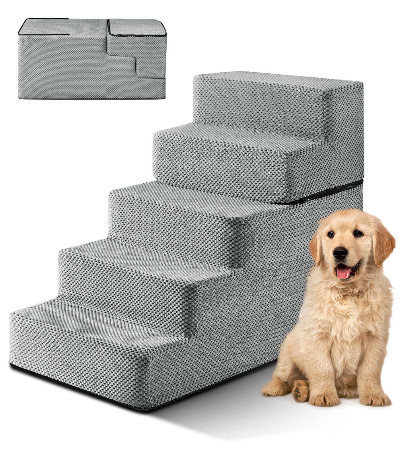 3/4/5 Steps Dog Stairs Pet For Bed Sofa Cats Ladder Ramp With Removable Cover UK