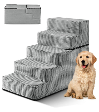 3/4/5 Steps Dog Stairs Pet For Bed Sofa Cats Ladder Ramp With Removable Cover UK