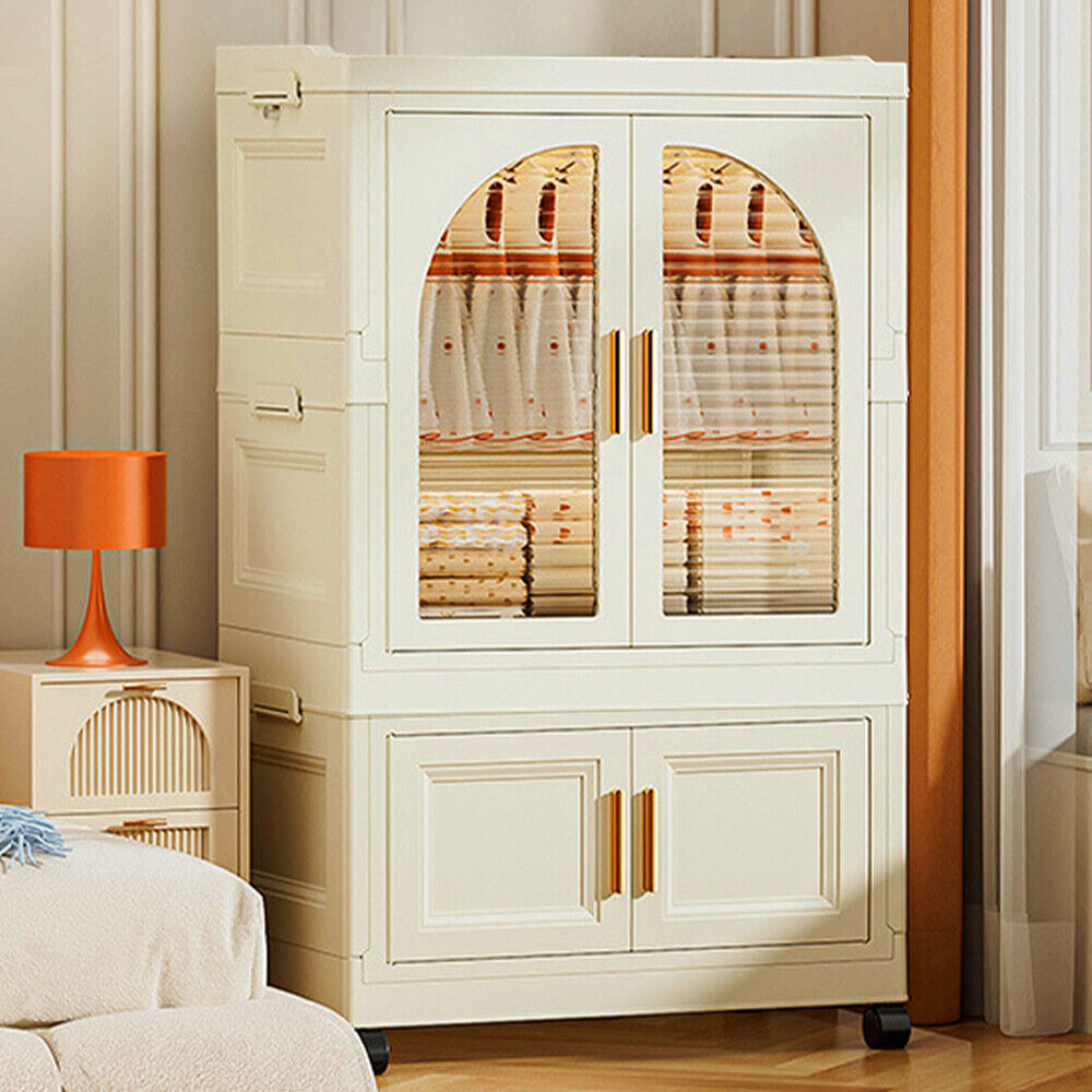 Folding Wardrobe Storage Large Plastic Cabinet with Hanging Rod Clothes Closet