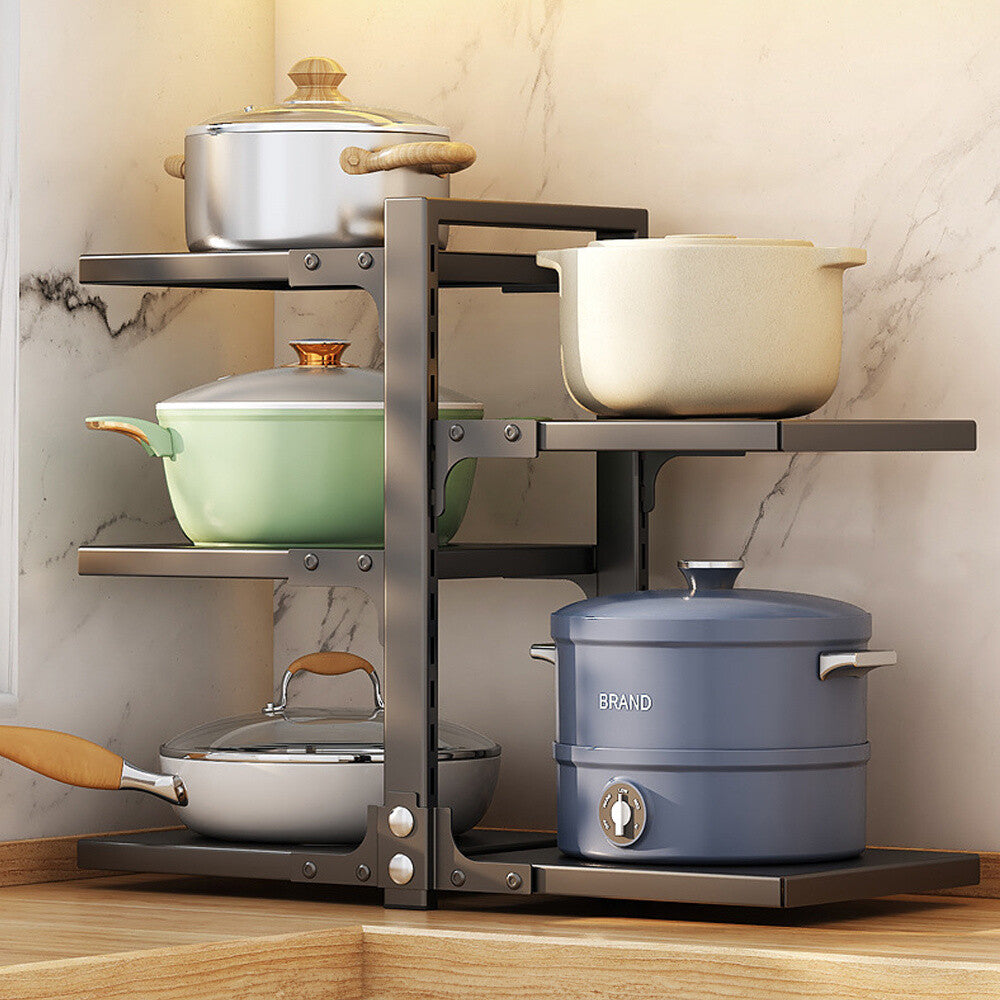 2-7Tier Black Pan Stand Saucepan Pot Rack Kitchen Storage Organiser Shelf Holder