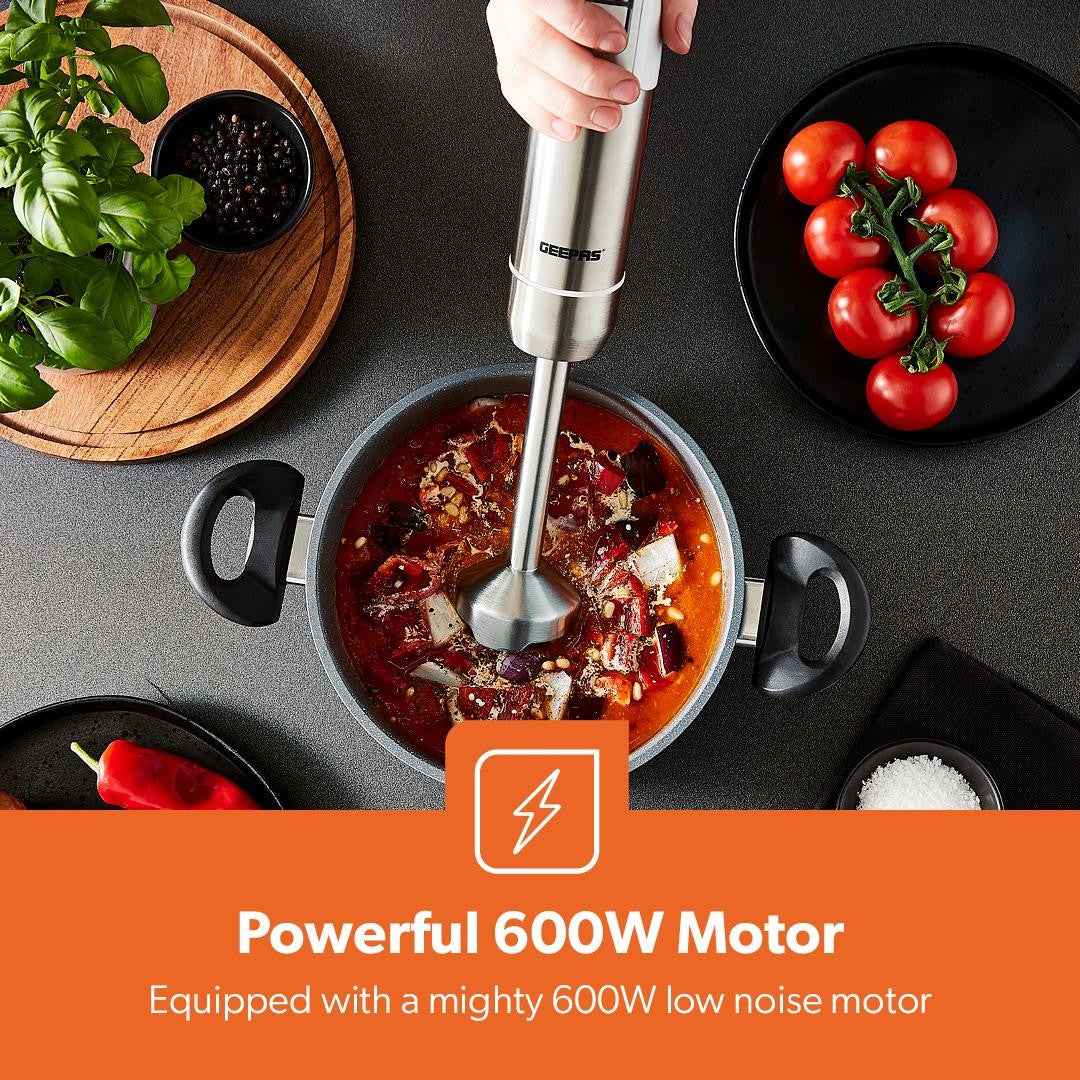 600W Hand Blender Handheld Immersion Stick Blender 12 Speed & Turbo, Silver