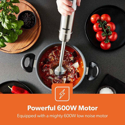 600W Hand Blender Handheld Immersion Stick Blender 12 Speed & Turbo, Silver