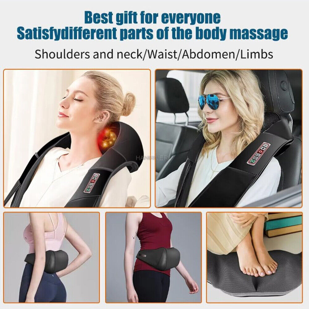 Electric Shiatsu Back Neck Shoulder Massager with Heat Kneading Body Car Home UK