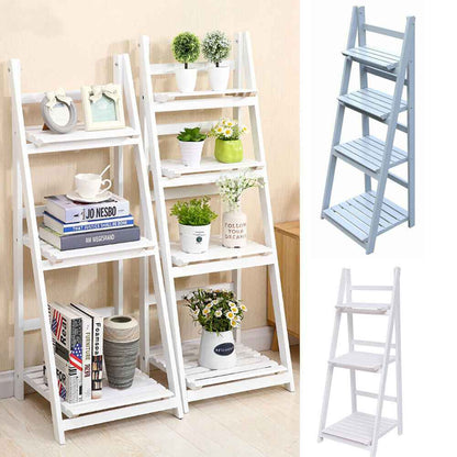 3/4 Tier Folding Wooden Ladder Shelf Flower Pot Holder Plant Stand Rack Storage