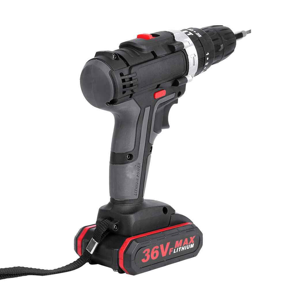 36V 2-Speed Electric Cordless Drill Screwdriver Hammer Impact w/ 2 Battery Kits
