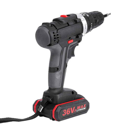 36V 2-Speed Electric Cordless Drill Screwdriver Hammer Impact w/ 2 Battery Kits