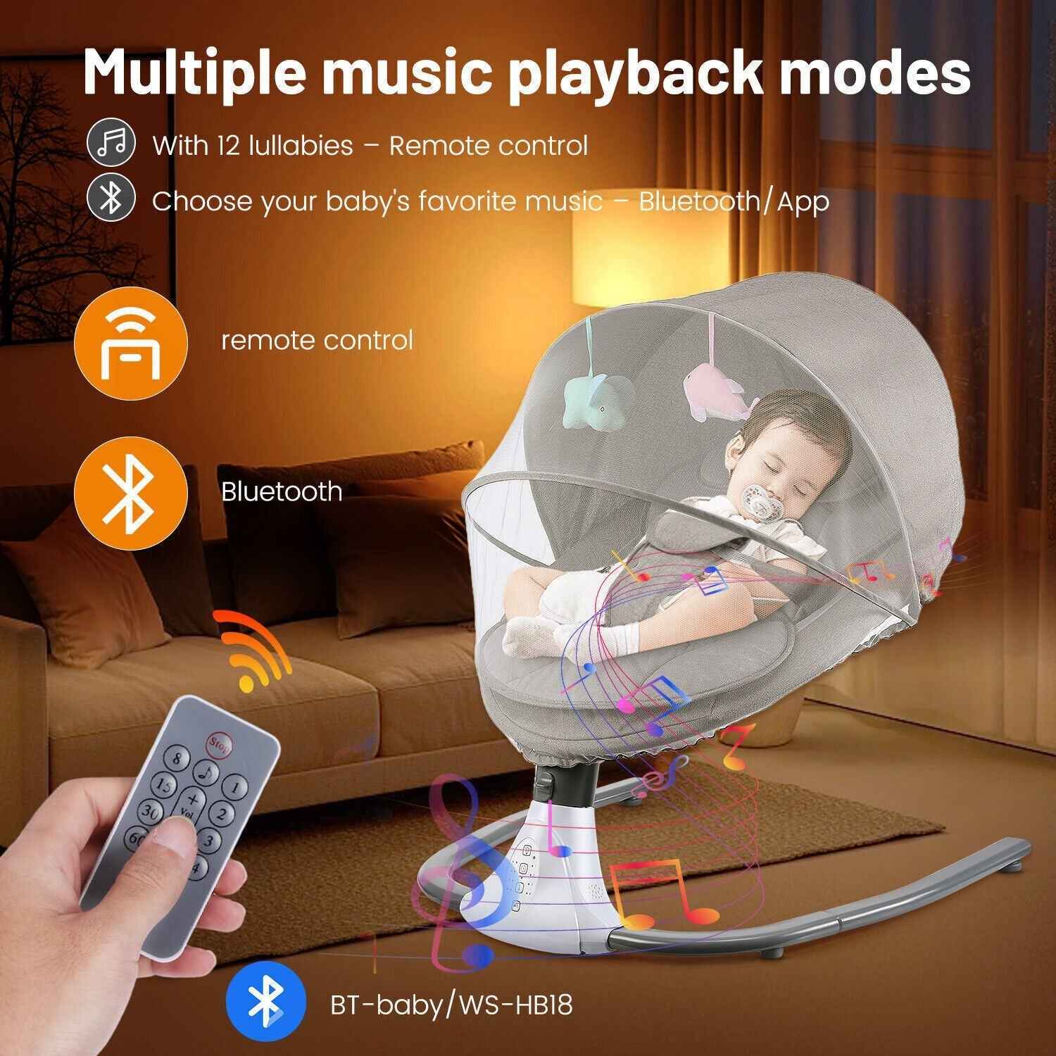 OYAJIA Bluetooth Electric Baby Swing Infant Cradle Bouncer Rocker Chair w/ Yaotu