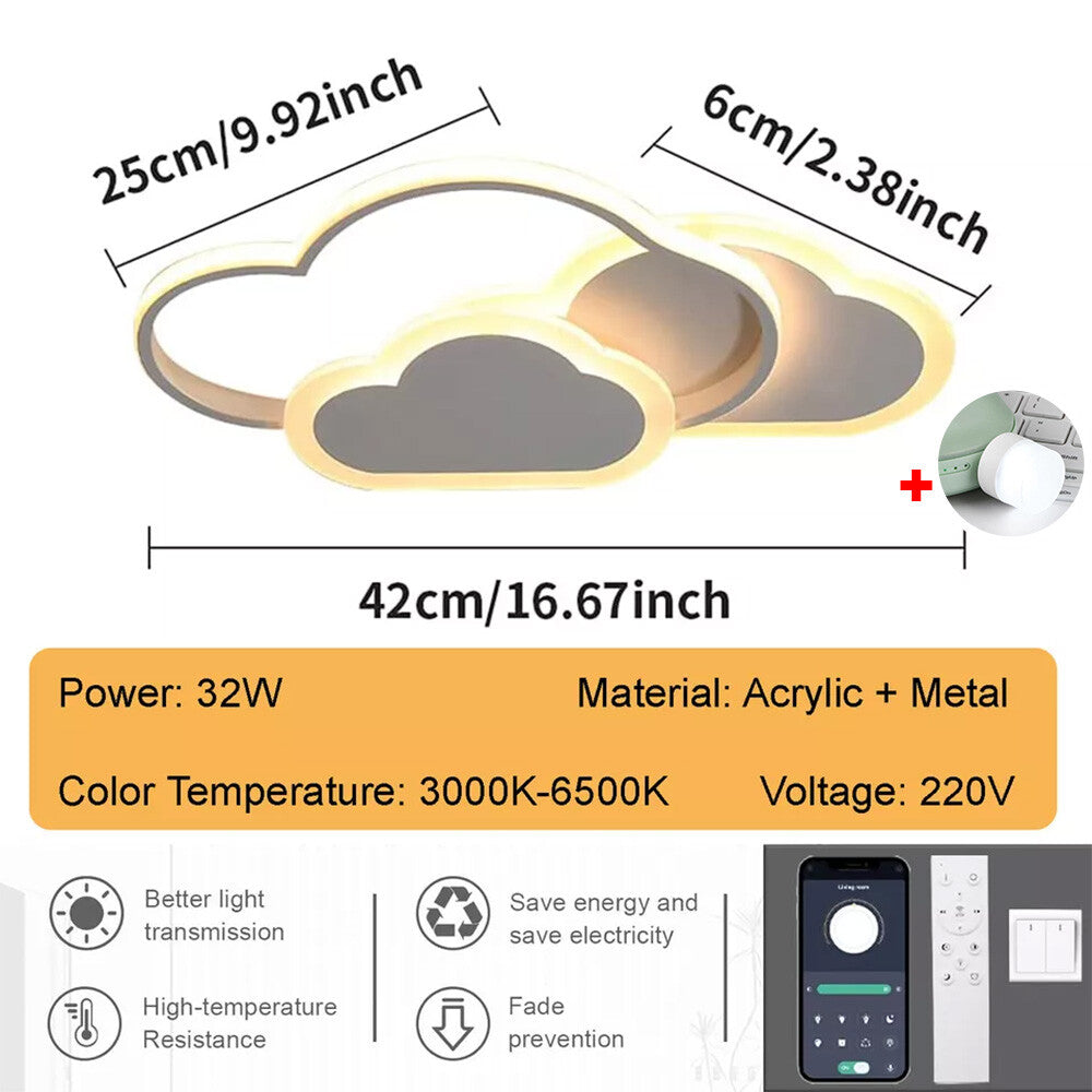 Dimmable LED Ceiling Light Modern Chandeliers Kid's Room Bedroom Cloud Lamp Tool