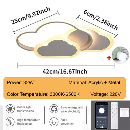 Dimmable LED Ceiling Light Modern Chandeliers Kid's Room Bedroom Cloud Lamp Tool