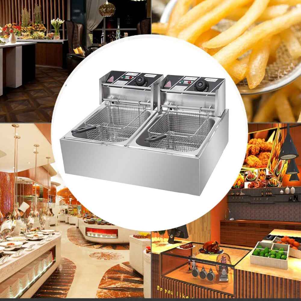 20L 5000W Commercial Electric Deep Fryer Fat Chip Twin Dual Tank Stainless Steel