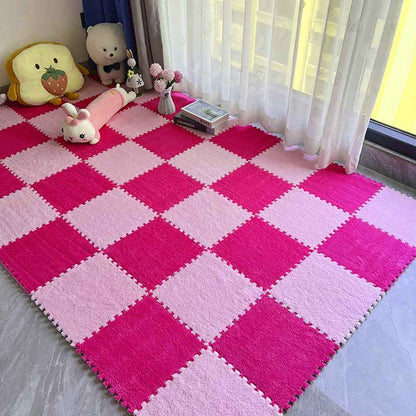 24pcs Interlocking Floor Mat Plush Foam Carpet Tiles Fluffy Square Area Carpets