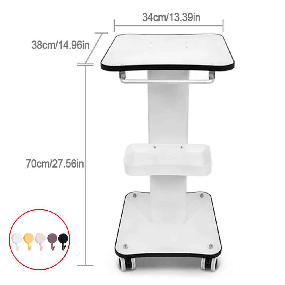 White Beauty Salon Trolley On Wheels SPA Machine Storage Rolling Trolley Cart K