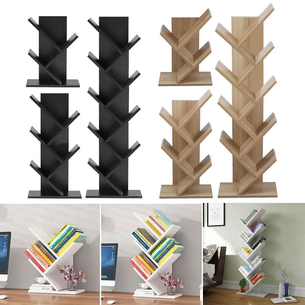 3/5/9 Shelf Tree Free Standing Bookshelf Wood Shape Desk Bookcase Display Rack