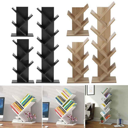 3/5/9 Shelf Tree Free Standing Bookshelf Wood Shape Desk Bookcase Display Rack