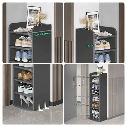 5-8 Tier Black Wooden Hallway Shoe Rack Open Shelves Shoe Cabinet Storage Unit