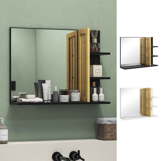 Modern Wall Mounted Bathroom Mirror with 4 Storage Open Shelves
