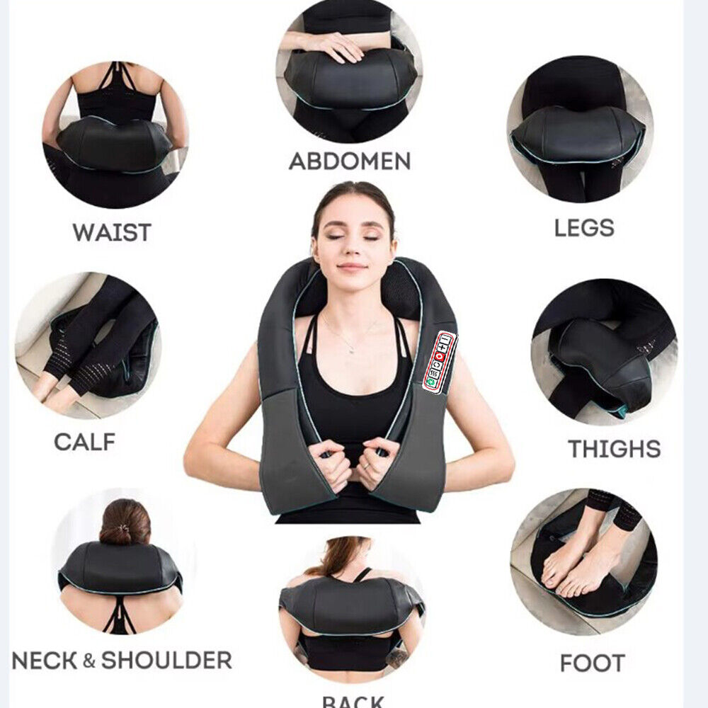 Electric Shiatsu Back Neck Shoulder Massager with Heat Kneading Body Car Home UK