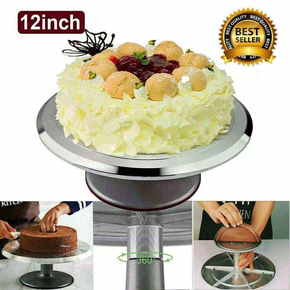 Cake Turntable 12'' Aluminum Cake Revolving Stand Holder Cake Baking Tool-UK