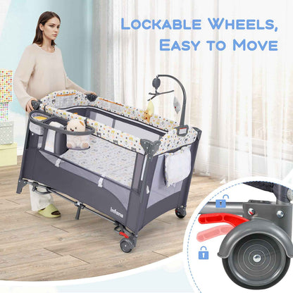 5 in 1 Travel Cot Convertible Foldable Baby Bedside Sleeper Changer W/ Mattress