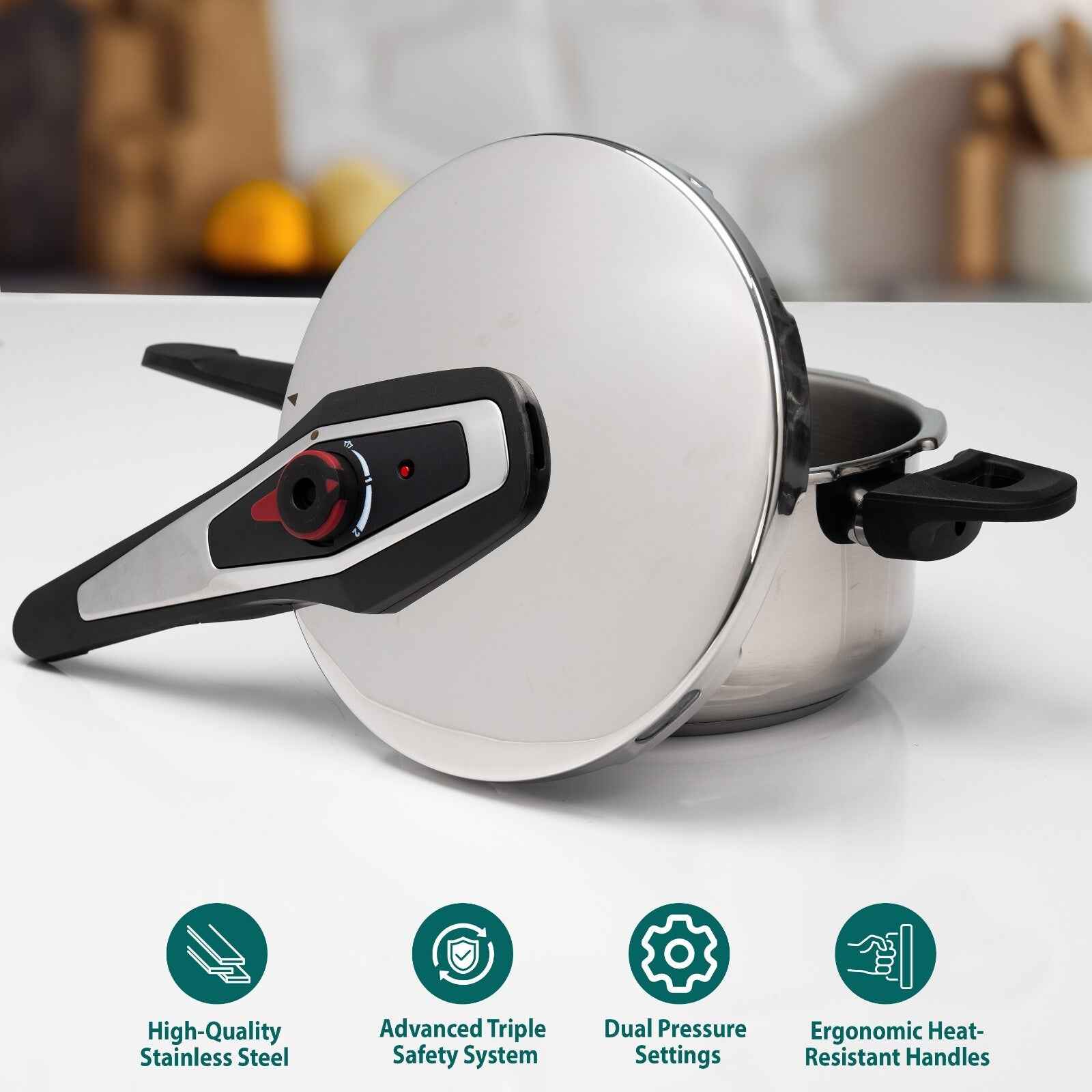 4/6 Litre Dual Handle Stainless Steel Pressure Cooker Kitchen Catering Cookware