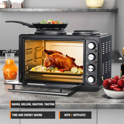 36L Mini Oven Hob Cooker Grill With Electric Hob Double Hotplate Tabletop Black