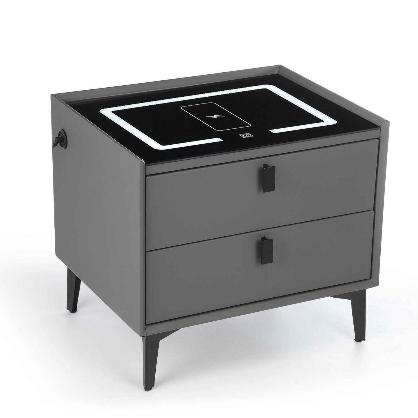 LED Bedside Table with 2 Drawers Cabinet Charging Station Nightstand Storage Gyd